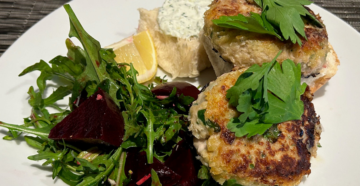 Pork and Apple Burgers with Beetroot Salad