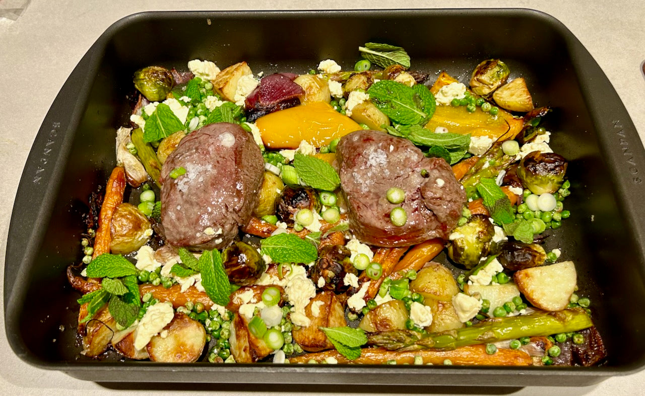 Steak and vegetables tray bake