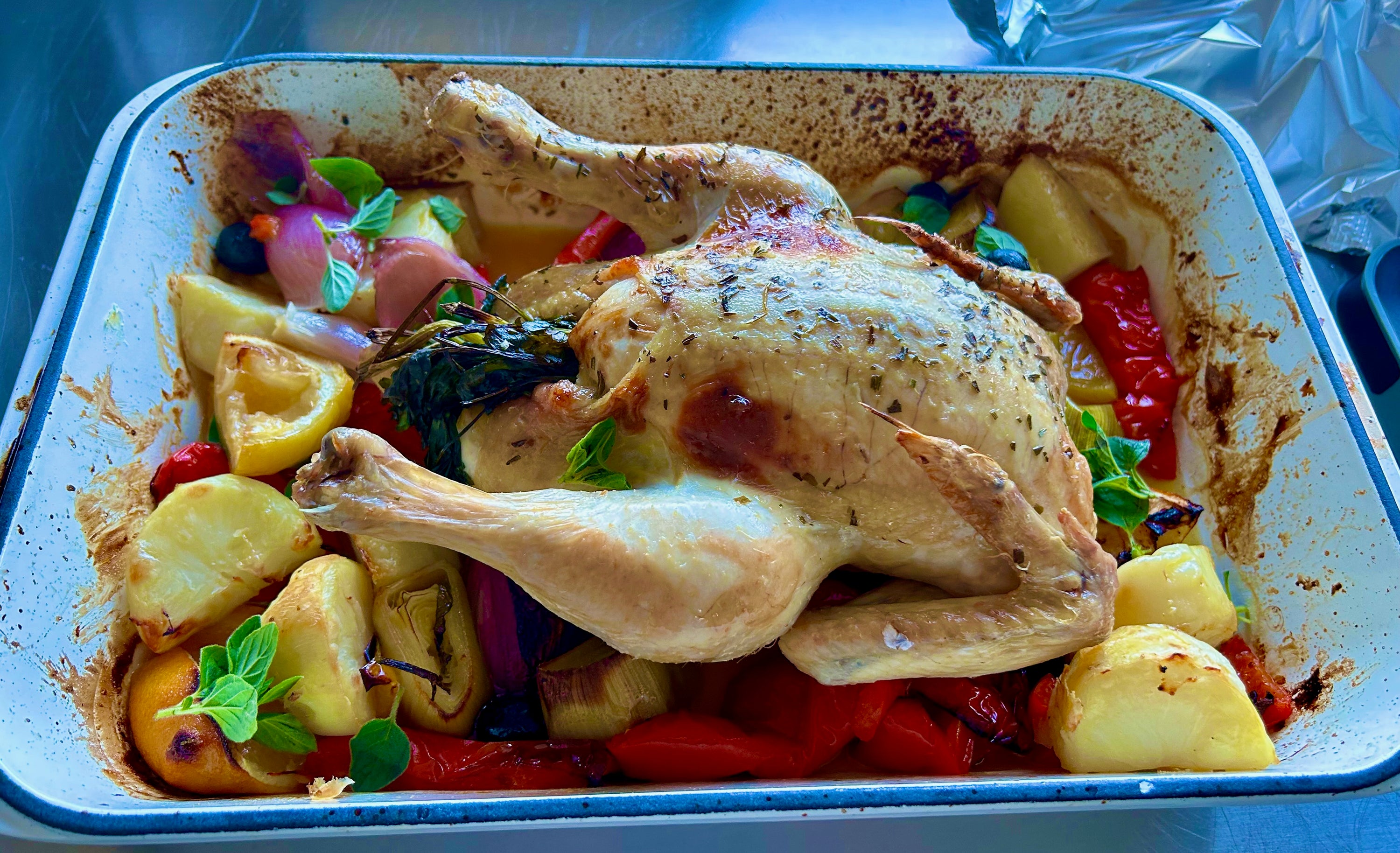 Italian roast chicken with capsicums and olives