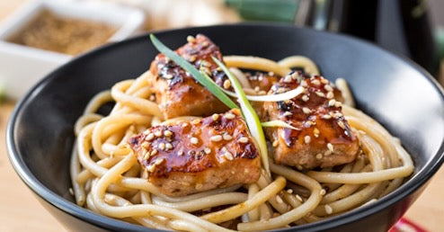 Teriyaki salmon with soba noodles