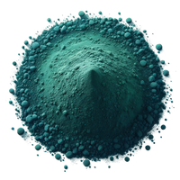 A top-down image of a pile of powdered Spirulina 