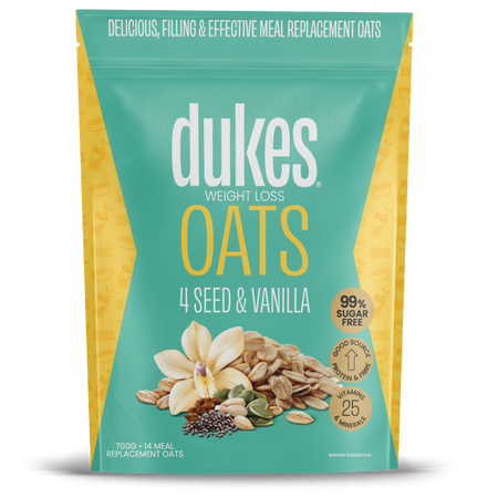 A 700g bag of Dukes Weight Loss Oats 4 Seed & Vanilla Flavour