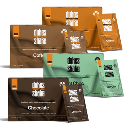 Four assorted Boxes of dukes weight loss shake sachets
