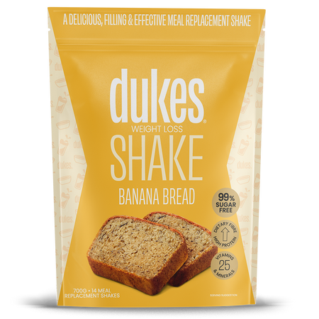 A 700g bag of Dukes Weight Loss Shake Banana Bread