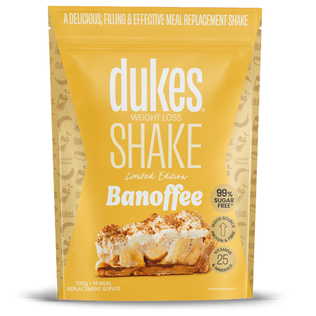 A 700g bag of Dukes Weight Loss Shake Banoffee Pie 