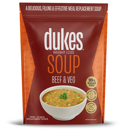 A 700g bag of Dukes Weight Loss Soup Beef & Vegetable Flavour