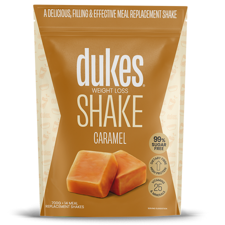 A 700g bag of Dukes Weight Loss Shake Caramel