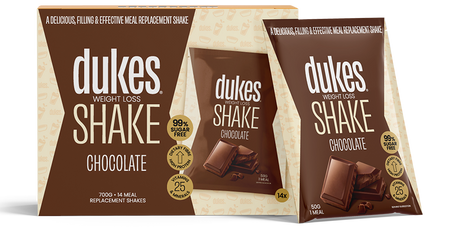 A 14 sachets box of Dukes Weight Loss Shakes Chocolate Flavour