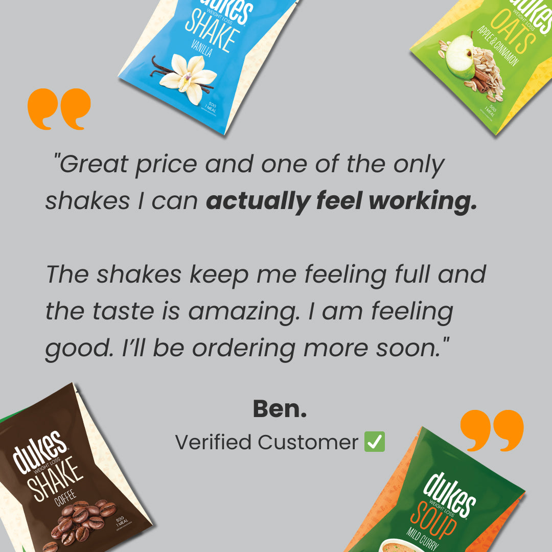 Customer Testimonial: "Great price and one of the only shakes I can actually feel working. The shakes keep me feeling full and the taste is amazing. I am feeling good. I'll be ordering more soon" - Ben, verified customer