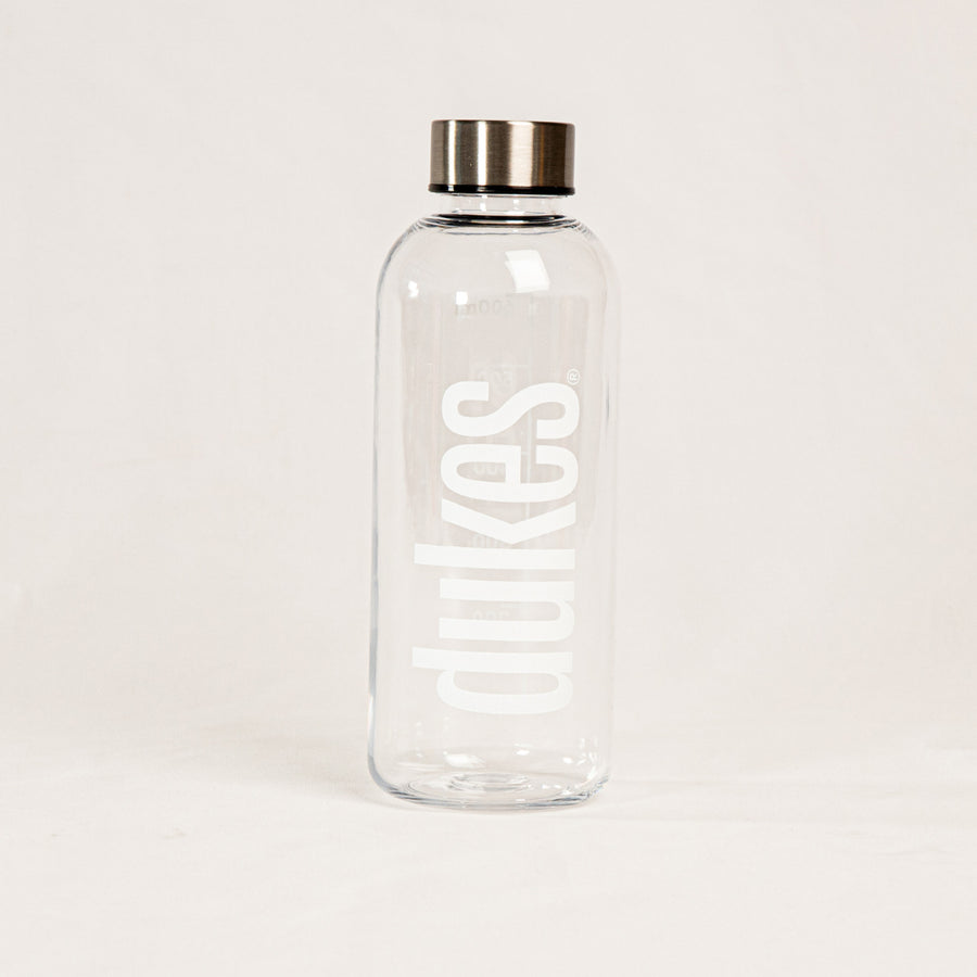 Front of Dukes Transparent Hydration Bottle 