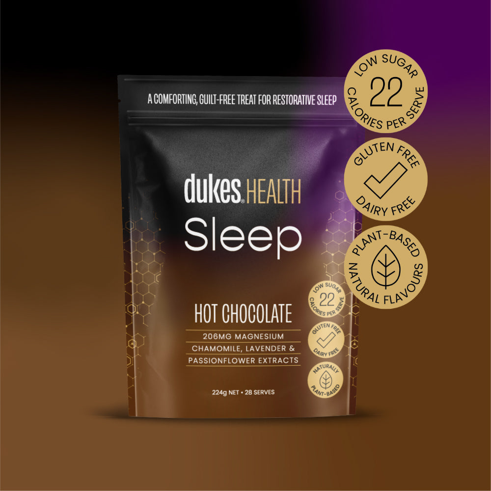 224g Bag Of Dukes Sleep Hot Chocolate with 28 serves, 206mg of Magnesium, chamomile, lavender and passionflower extracts