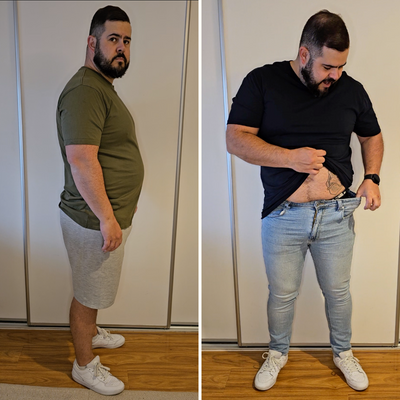 Man showing before and after