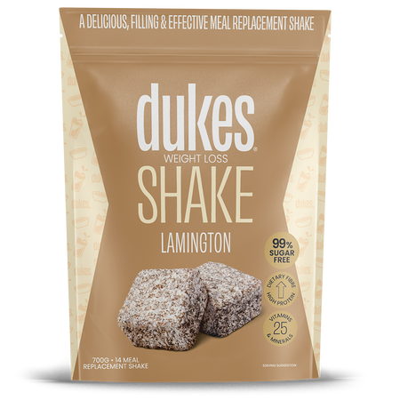 A 700g bag of Dukes Weight Loss Shake Lamington Bag