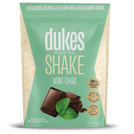 A 700g bag of Dukes Weight Loss Shake Mint Choc
