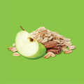 A slice of green apple, rolls of cinnamon and a pile of oats on a light green background