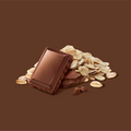 A square of chocolate and a pile of oats on a brown background 