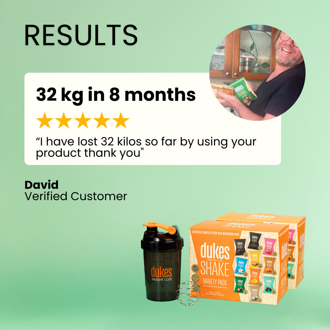 Customer testimonial: "I have lost 32 kilos so far by using your product thank you." David, verified customer