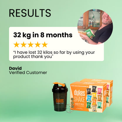 Customer testimonial: "I have lost 32 kilos so far by using your product thank you." David, verified customer