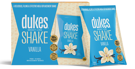 A 14 sachets box of Dukes Weight Loss Shakes Vanilla Flavour