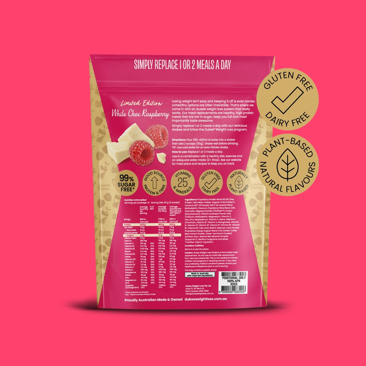Dukes Shake White Choc Raspberry - Bag